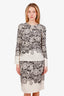 Dolce & Gabbana Beige/Black Lace Print Long Sleeve Top with Midi Skirt Set Size 42 and 44