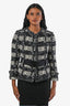 Veste Chanel 2017 en tweed tricoté mélange laine et alpaga noir/blanc avec ceinture CC Taille 34