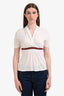 Gucci White Web Detail V-Neck T-Shirt Size S