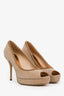 Gucci Tan Suede Chain Detail Peep Toe Pump Size 40