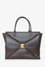 Valentino Chocolate Brown Leather Single Roman Stud Large Zip Tote