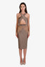 Michael Costello x Revolve Taupe Satin Lace Detail V-Neck Philip Midi Dress Size S