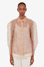 Kimhekim Taupe Sheer Long Sleeve Blouse Size 38