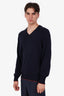 Brunello Cucinelli Navy Cotton Knitted V-Neck Sweater Size 54 Mens