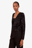 Saint Laurent Black Sequin V-Neck Long Sleeve Top Size M