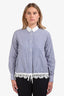 Sacai Blue/White Pinstriped Button Down Lace Trimmed Shirt Size 2