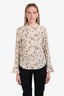 Frame Cream Floral Pattern Silk Ruffled Cuff Shirt Size M