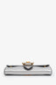 Miu Miu Silver Leather Jewel Flap Clutch with Chain