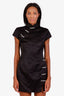 Sau Lee Black Crystal Embellished Short Sleeve Mini Dress Size 6
