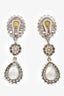 Miu Miu Silver Tone Blue Crystal Drop Clip On Earrings