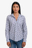 Frank & Eileen Blue Pinstripe Heart Printed Crinkle Button-Up Shirt Size Small
