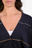 Brunello Cucinelli Navy Bead Embroidered Cardigan Size M