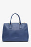 Prada Navy Saffiano Double Zip Medium Galleria Tote with Strap