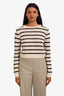 Brunello Cucinelli Cream Linen Silk Blend Sequin Detail Striped Long Sleeve Sweater Size XS