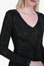 Self-Portrait Black Rhinestone-Embellished Ruched Long Sleeve V-Neck Maxi Dress Size 0
