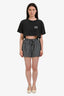 Ganni Black/White Gingham Shimmery Drawstring Shorts Size 32
