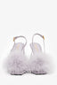 Saint Laurent Purple Satin Feather Pom-Pom Slingback Heels Size 38