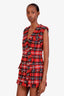 Balmain Red/Black Tweed Wool Mohair Sleeveless Mini Dress Size 42