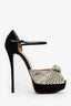 Christian Louboutin Black Suede and Gold Leather Peep Toe Heels Size 39.5