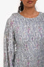 Love Shack Fancy Blue/Silver Metallic Silk Ruched Long Sleeve Mini Dress Size S