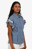 Sandro Blue/White Striped Cotton 'Erine' Pearl Embellished Short Sleeve Shirt Size 2