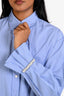 Sandro Blue/White Striped Cotton Pearl and Crystal Embellished Cuff Shirt Size 2