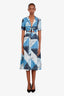 Staud Blue Bandana Print Tie Front Midi Dress Size 0