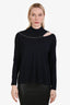 Fabiana Filippi Navy Cashmere Silk Monili Embellished Cut-Out Mock-Neck Sweater Size XS