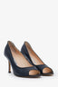 Manolo Blahnik Navy Leather Peep Toe Heels Size 39