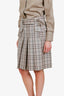 Burberry Grey/White Nova Check Wool Belted Midi Skirt Size 6