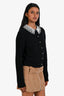 Maje Black Wool Blend Cable Knit Pearl Neckline Cardigan Size 1