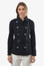 Burberry Brit Navy Wool Belted Raw Hem Coat Size 4