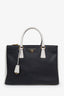 Prada Black/White Saffiano Double Zip Medium Galleria Tote with Strap