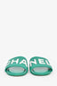 Pre-loved Chanel™ 2023 Green Leather Logo Slides Size 37C