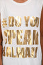 Balmain White Cotton 'Do You Speak Balmain' Gold Graphic Top Size 36