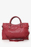 Balenciaga Cherry Red Leather Classic Motocross Small City Bag with Strap
