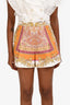 Maje Cream/Orange Scarf Printed Linen Shorts Size 36