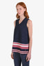 Pre-loved Chanel™ Navy Knit Red/White Stripe Detail Cotton Knit Tank Top Size 36