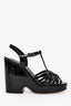 Pre-Loved Chanel™ Black Patent Leather Platform Open Toe Wedge Sandal Size 36.5
