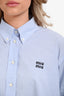 Miu Miu Blue/White Checkered Cotton Cropped Logo Shirt Size 40