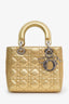 Christian Dior 2016 Gold Metallic Calfskin Cannage Small Lucky Badges My Lady Dior with Strap