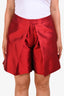 Greta Constantine Red Silk Wool High Rise Shorts Size 6