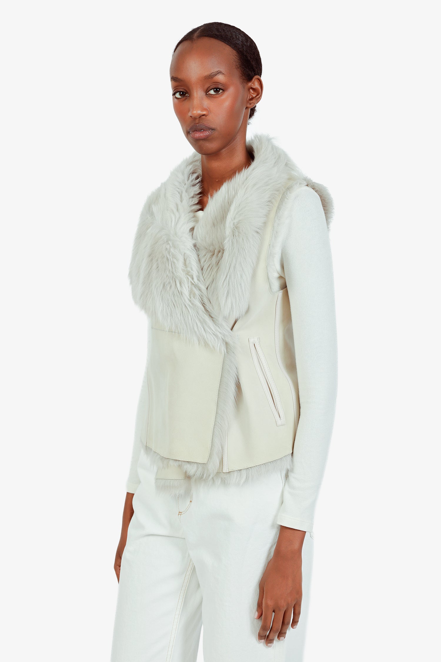 Yves Salomon Grey Lamb Leather Fur Reversible Vest Size 34 – Mine