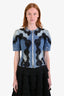 Dolce & Gabbana Navy Denim Lace Embellished Short Sleeve Zip Up Jacket Size 36