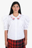 Miu Miu 2019 White Cotton Poplin Embroidered Collar Puff Sleeve Blouse Size 44