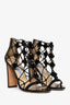 Jimmy Choo Black Nappa Leather and Snakeskin Caged Heeled Sandals Size 38