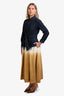 Weekend Max Mara Blue/Yellow Denim Tie-Dye Button-Up Belted Long Sleeve Midi Dress Size 8