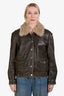 Reformation X Veda Brown Leather Fur Trimmed Bomber Jacket Size S