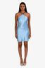 Staud Blue Satin Beaded Mini Halter 'Cadence' Dress Size 6