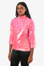 Milly Pink Sequin Long Sleeve Mock Neck Top Size 4